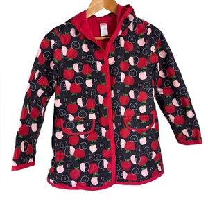 Gymboree lined raincoat with accessible zelcro closures. Apple print 7-8 Y
